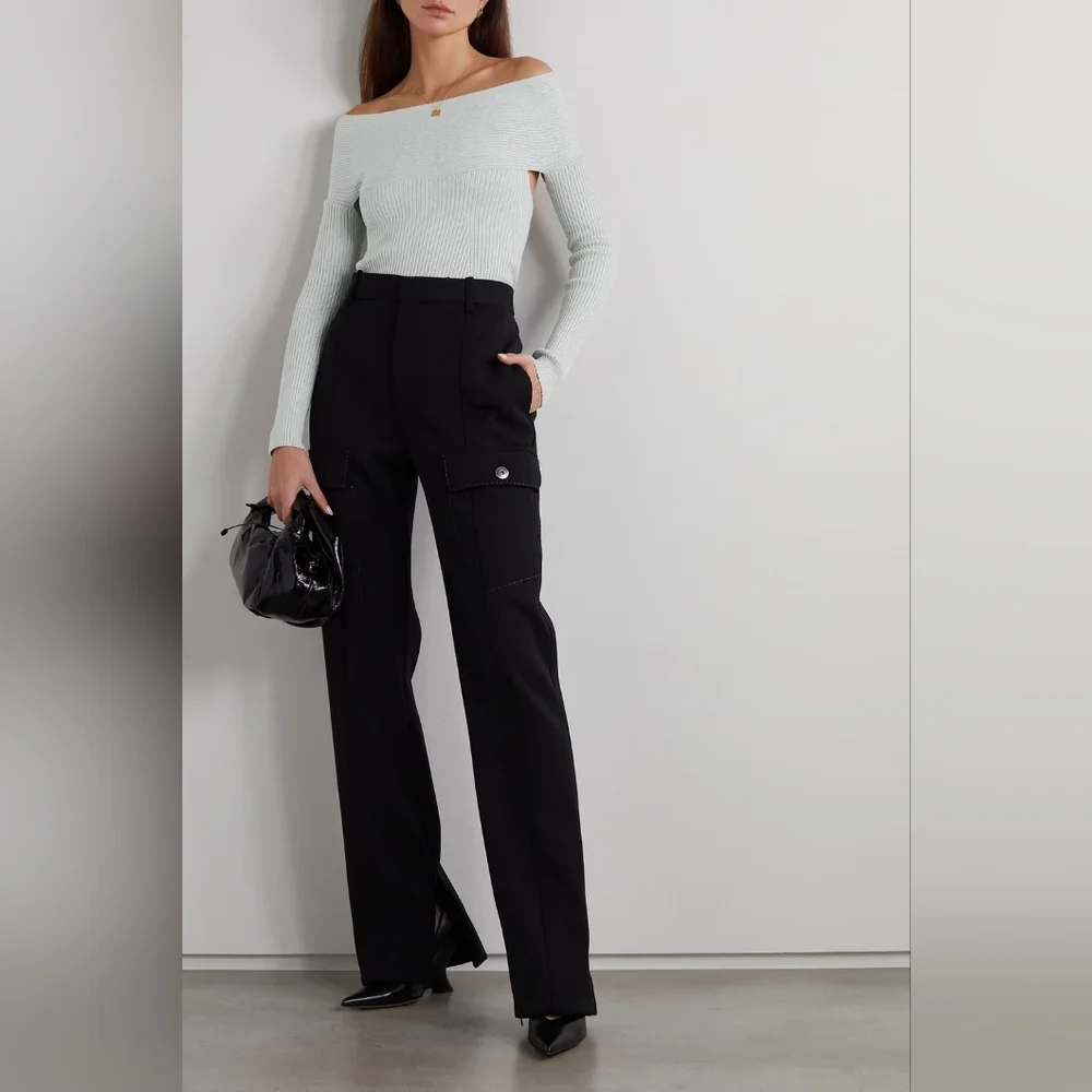 S2. NWT KHAITE SALMA OFF THE SHOULDER CUTOUT METALLIC KNIT TOP - Picture 5 of 9